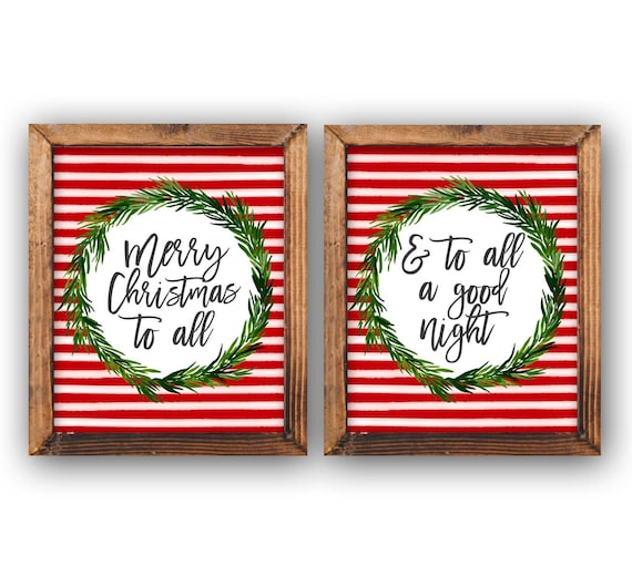 Merry Christmas To All Wreath Duo Red Stripe Holiday Wall Art