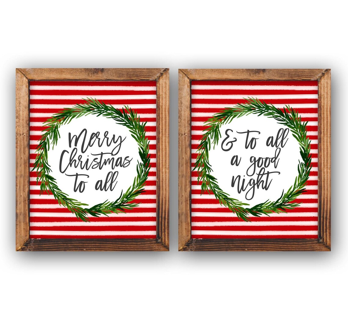 Merry Christmas To All Wreath Duo Red Stripe Holiday Wall Art