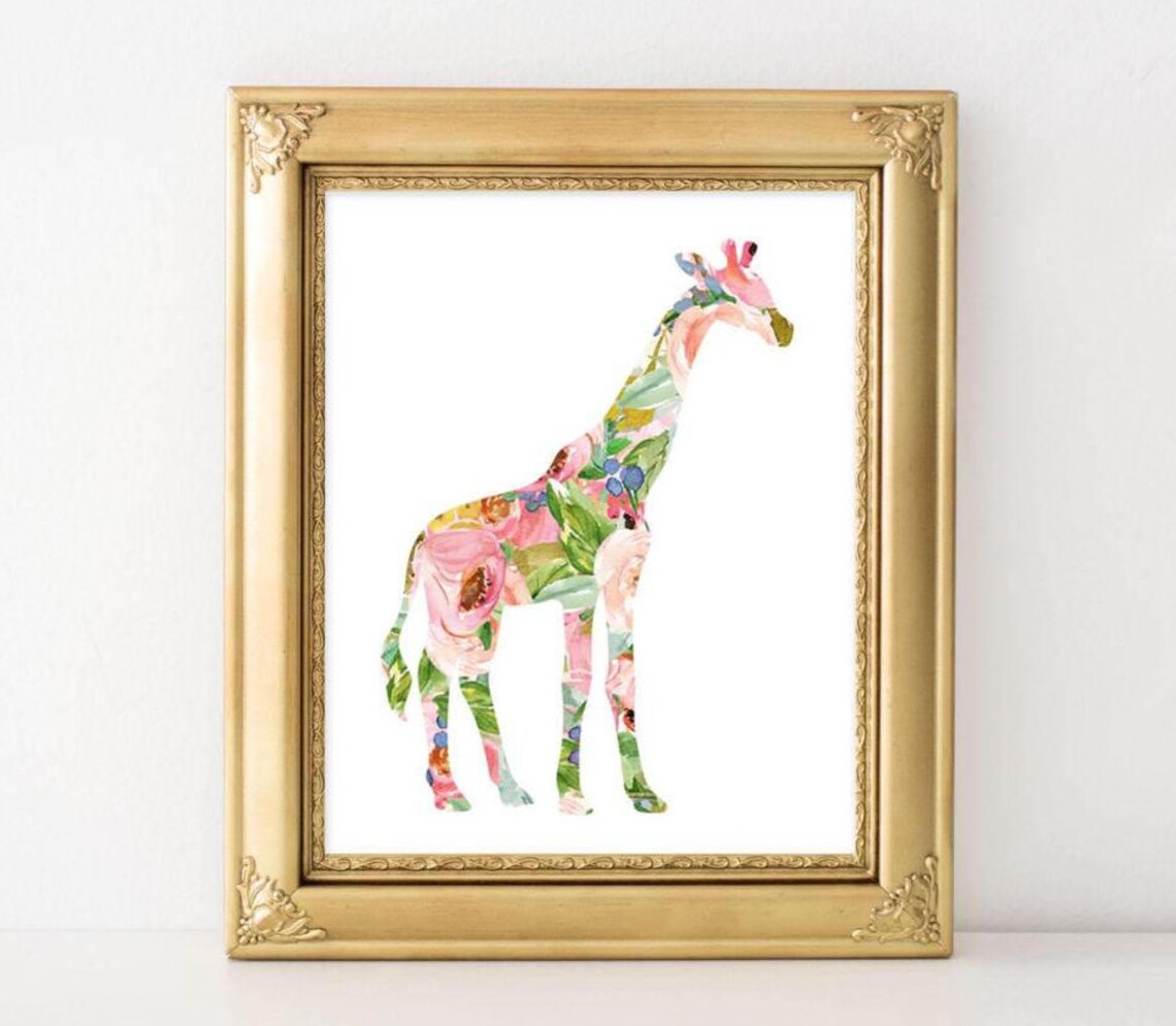 Giraffe Baby Girl Nursery Decor Art Print