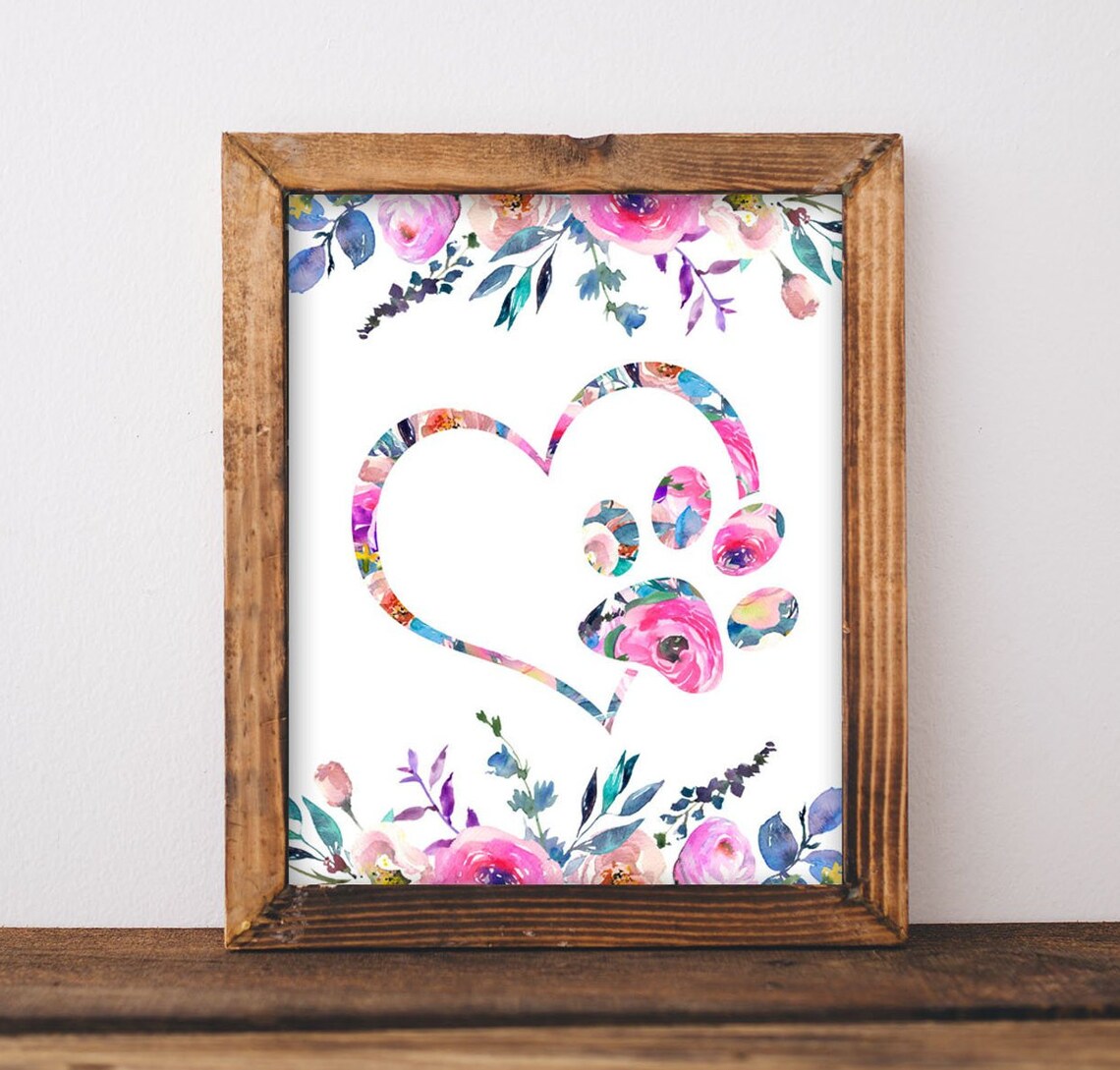 Heart Paw Print Art Print, Pets Are Love