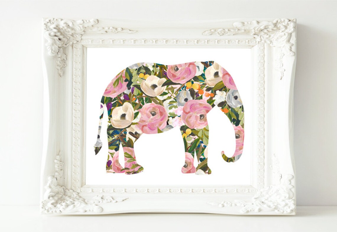 Elephant Baby Girl Nursery Decor Art Print