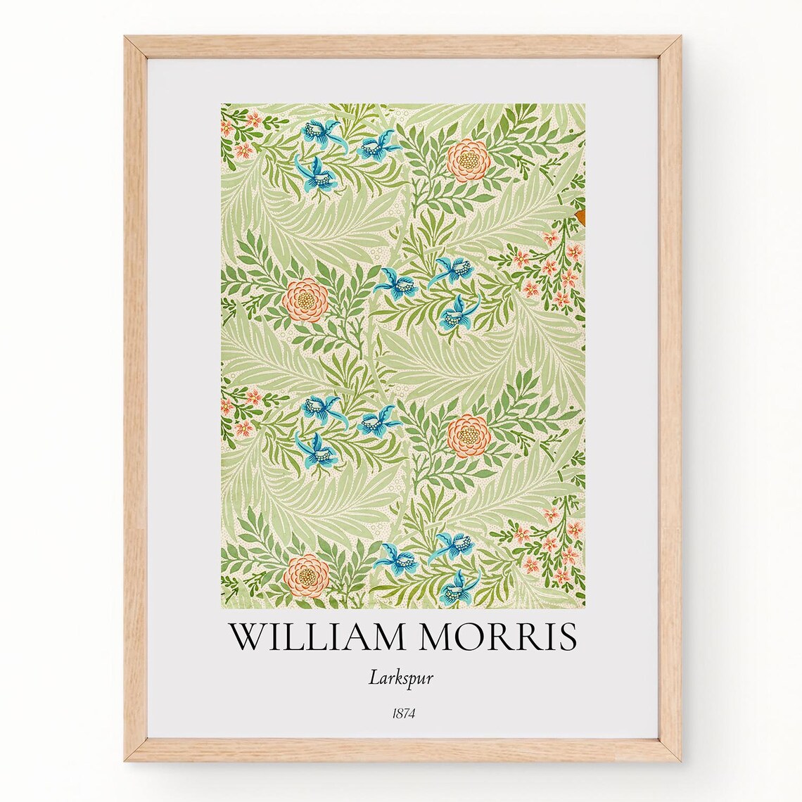 William Morris Larkspur Green Blue Floral Pattern Exhibition Wall Art