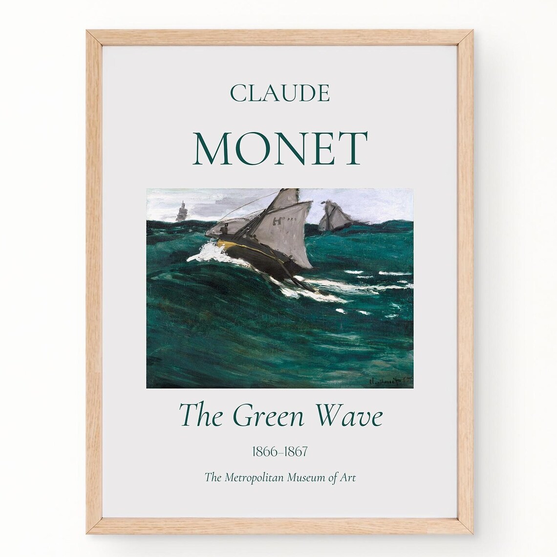 Monet-Inspired Green Wave Nautical Art Poster