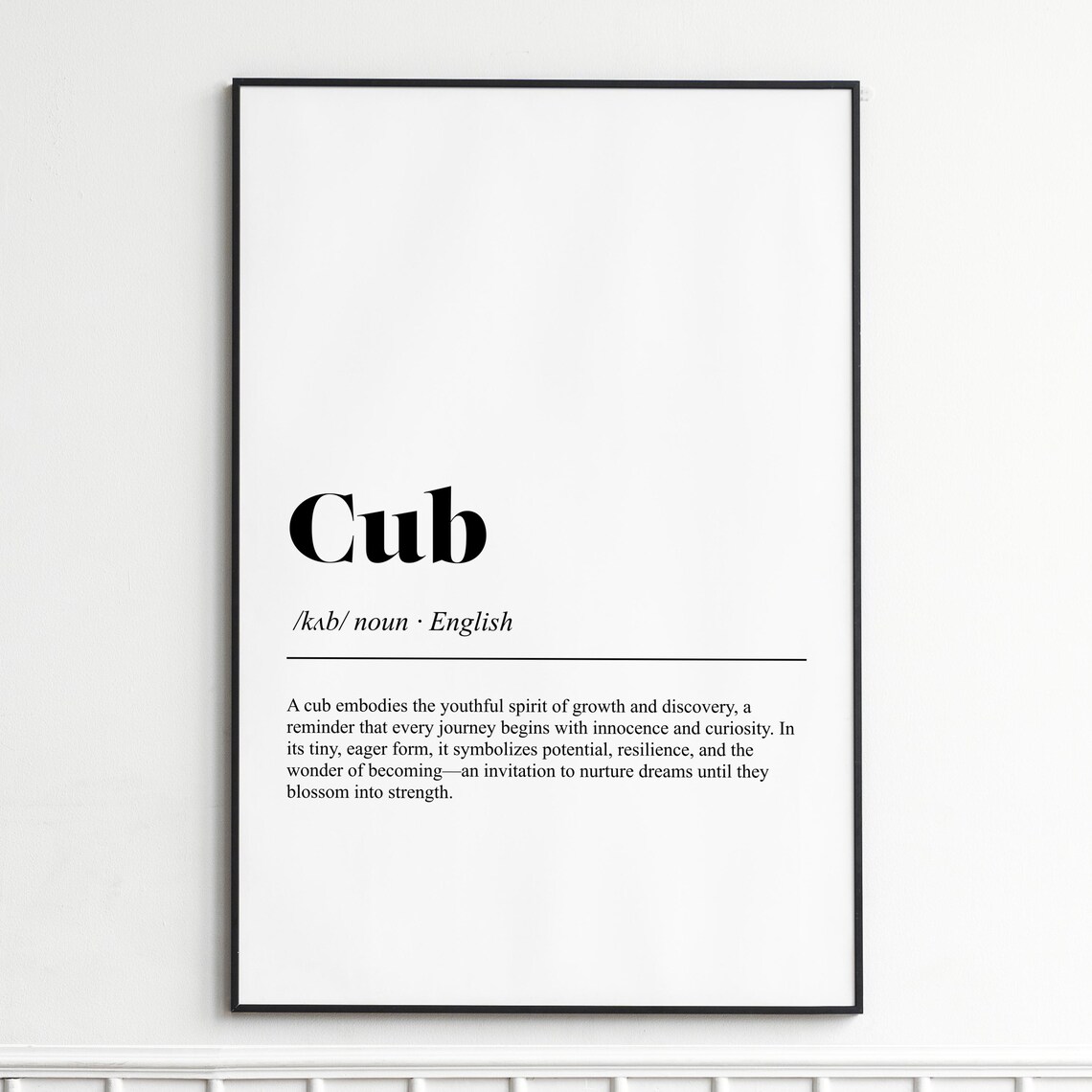 Cub Dictionary Definition Typography Nursery Baby Animal Wall Poster