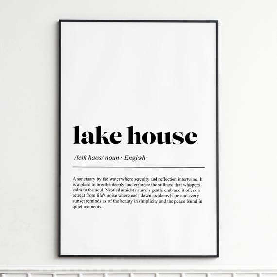 Lake House Definition Print Elegant Typography Wall Art Rustic Home Decor Poster Living Room Or Office Gift