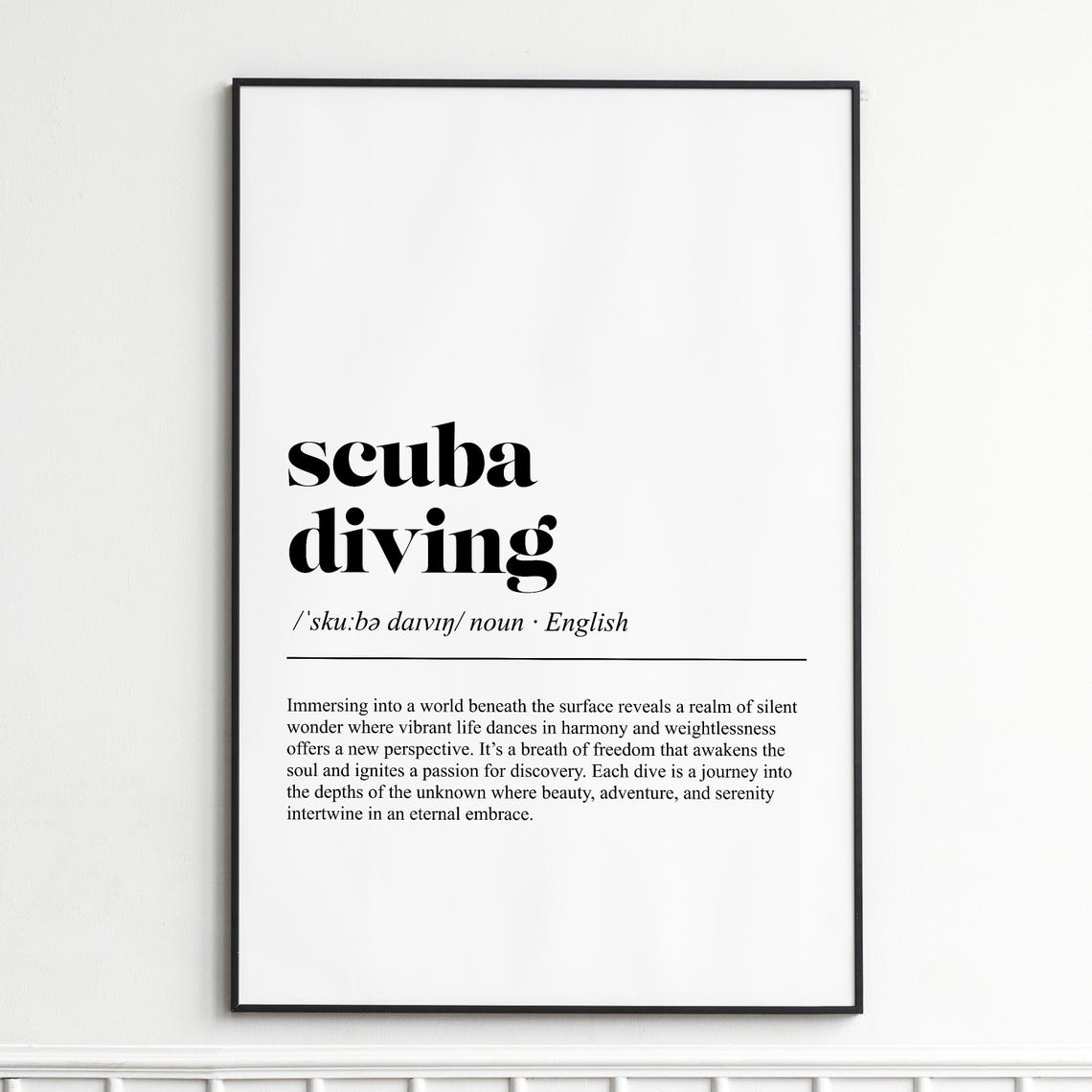 Scuba Diving Definition Print Inspirational Dictionary Wall Art Modern Typography Poster Decor Gift