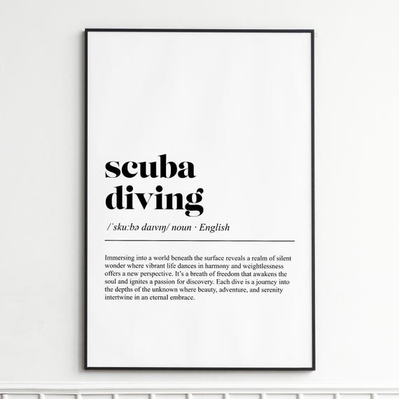 Scuba Diving Definition Print Inspirational Dictionary Wall Art Modern Typography Poster Decor Gift