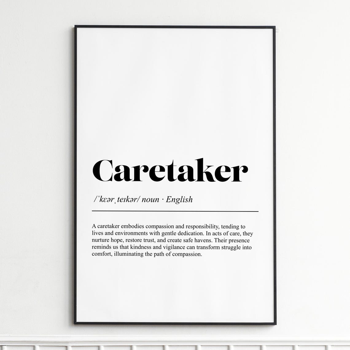 Caretaker Definition Print Inspirational Dictionary Wall Art Elegant Typography Poster Gift For Caregivers