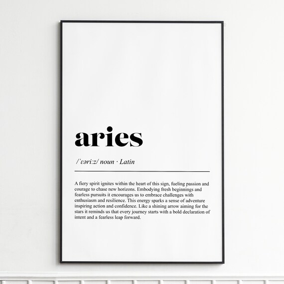 Aries Zodiac Sign Definition Minimalist Dictionary Typography Poster