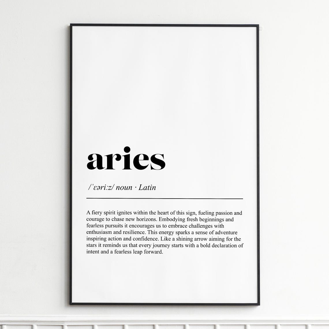 Aries Zodiac Sign Definition Minimalist Dictionary Typography Poster