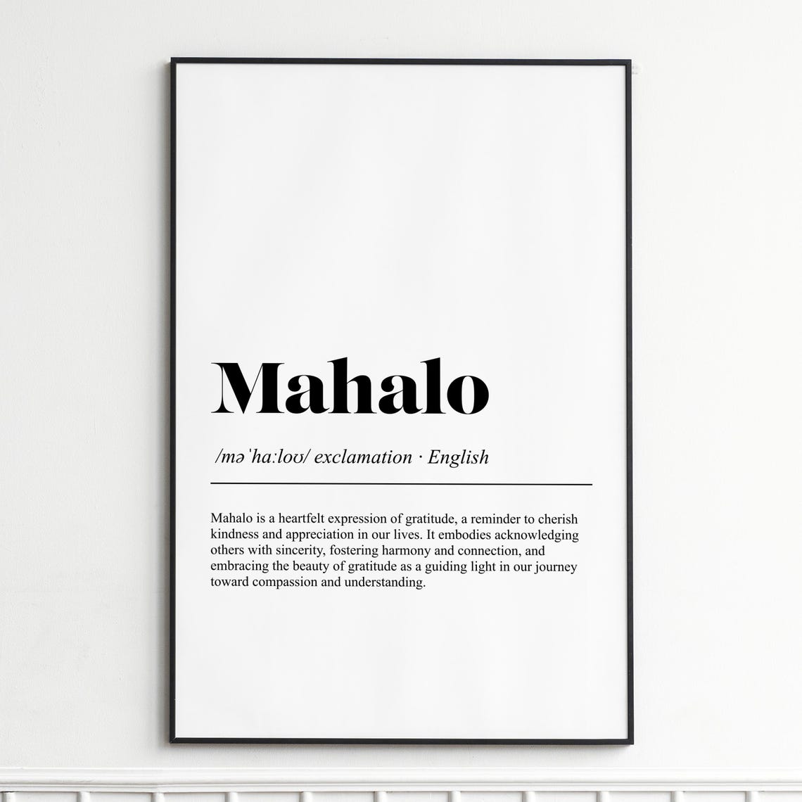 Mahalo Definition Print Inspirational Dictionary Wall Art Modern Minimalist Typography Poster Decor For Home Or Office