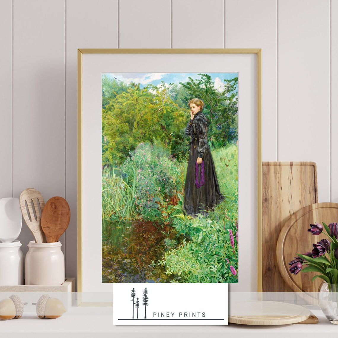 Victorian Lady By The Pond Woman In Garden Classic Painting Poster - Image 4