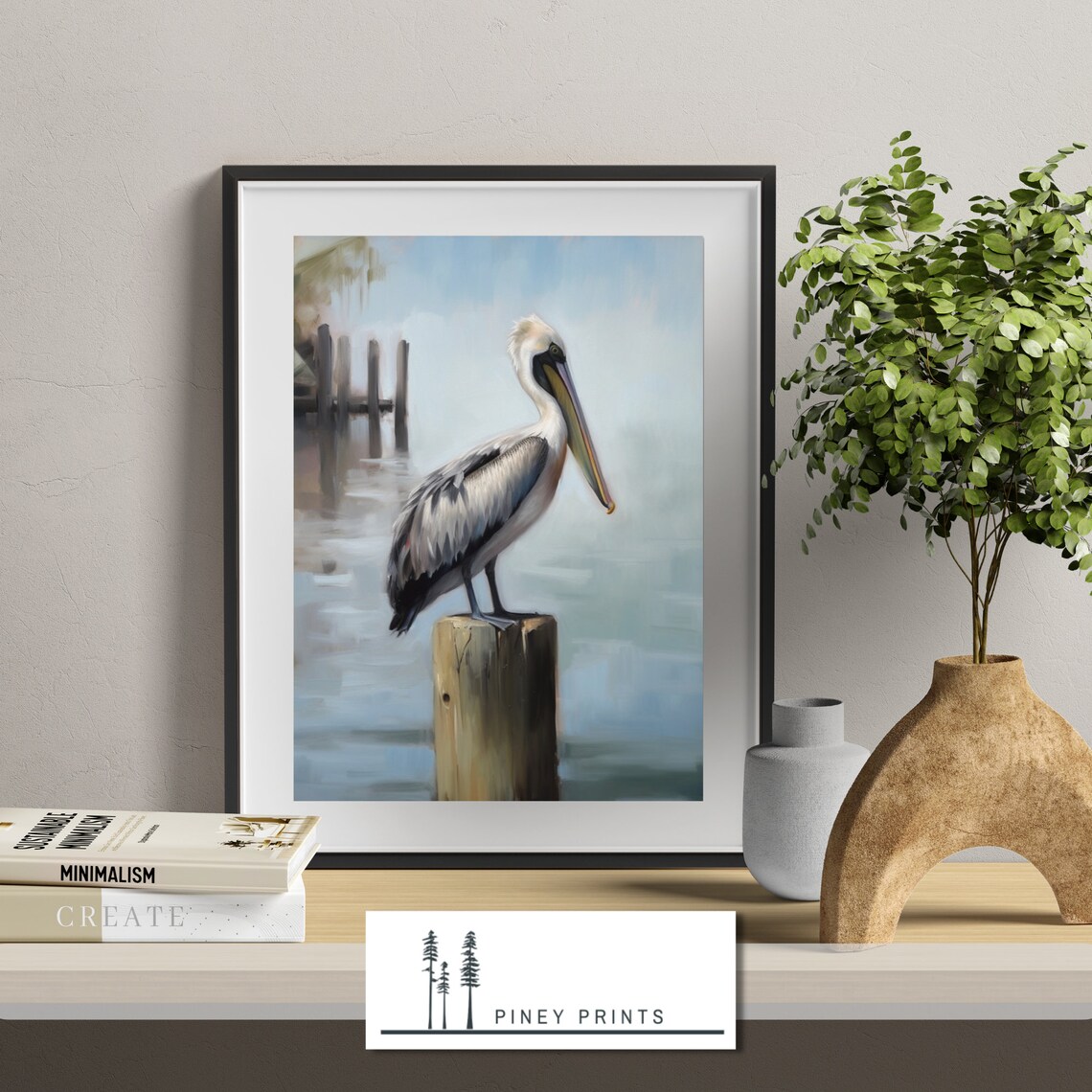 Pelican On Wooden Piling Coastal Painted Bird Art Beach House Poster - Image 2
