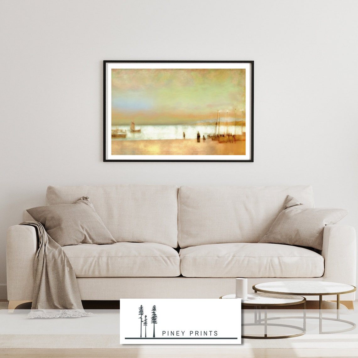 Golden Sunset Beach Sailboats Impressionist Seascape Painting Poster - Image 2