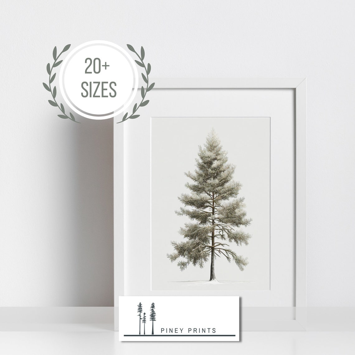 Snowy Pine Tree Minimalist Winter Botanical Single Tree Art Poster