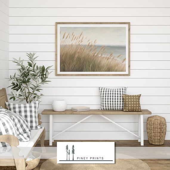 Coastal Dune Grass Beach Painting Muted Seaside Nature Poster