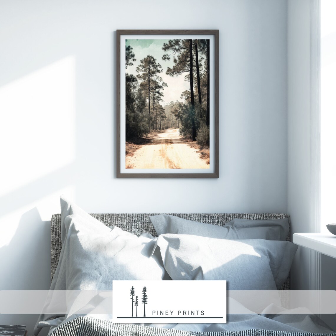 Vintage Pine Forest Dirt Road Painting Quiet Woodland Art Poster - Image 3