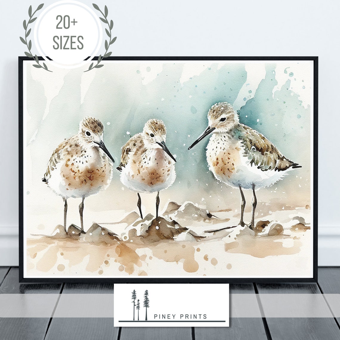 Three Sandpipers Watercolor Beach Birds Coastal Shoreline Wall Poster - Image 3