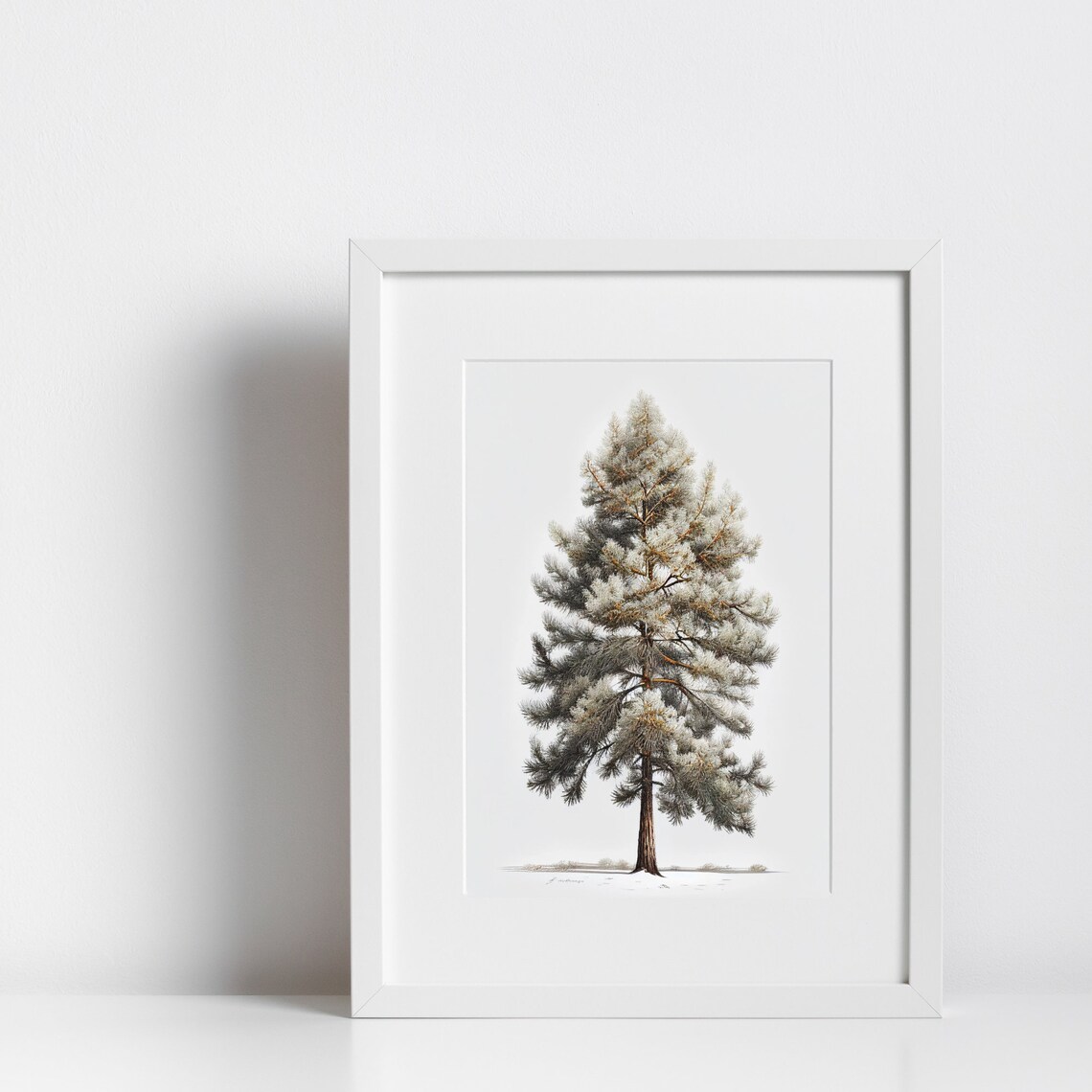 Old Pine Tree In Snow Illustrated Evergreen Winter Woodland Art Print - Image 2