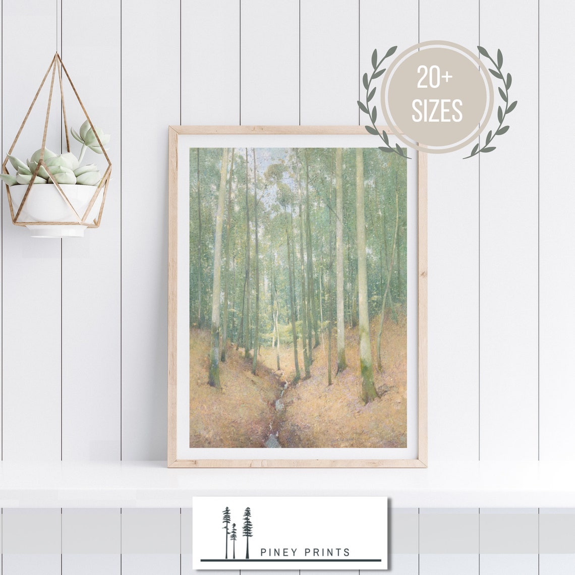 Peaceful Forest Interior Tall Trees With Stream Vintage Woods Poster