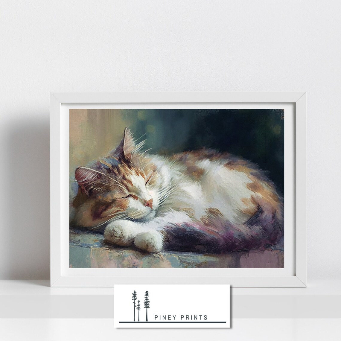 Sleeping Tabby Cat Cozy Napping Feline Animal Portrait Painting Poster - Image 2