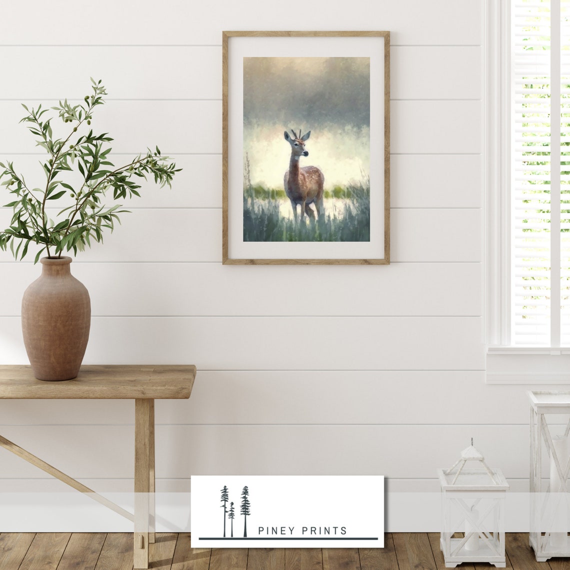 Misty Morning Doe Standing In Tall Grass Soft Watercolor Poster - Image 2