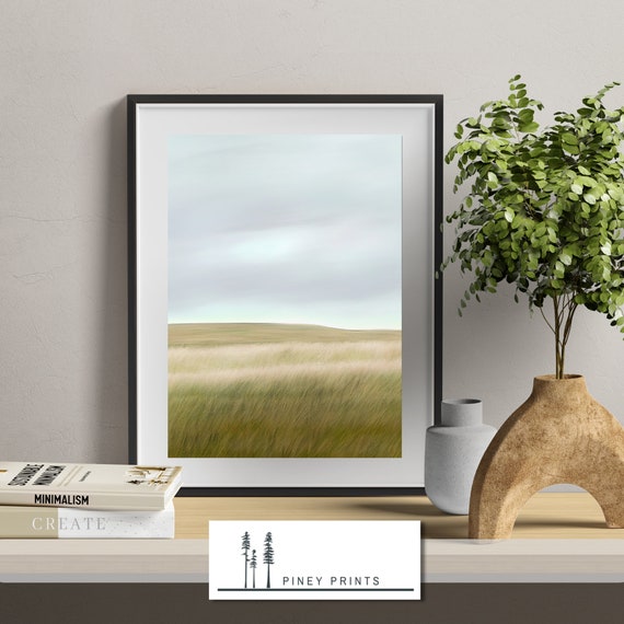 Grassy Meadow Blue Sky Prairie Landscape Painting Wall Art Art Gallery Wall Decor Instant Modern Art For Home