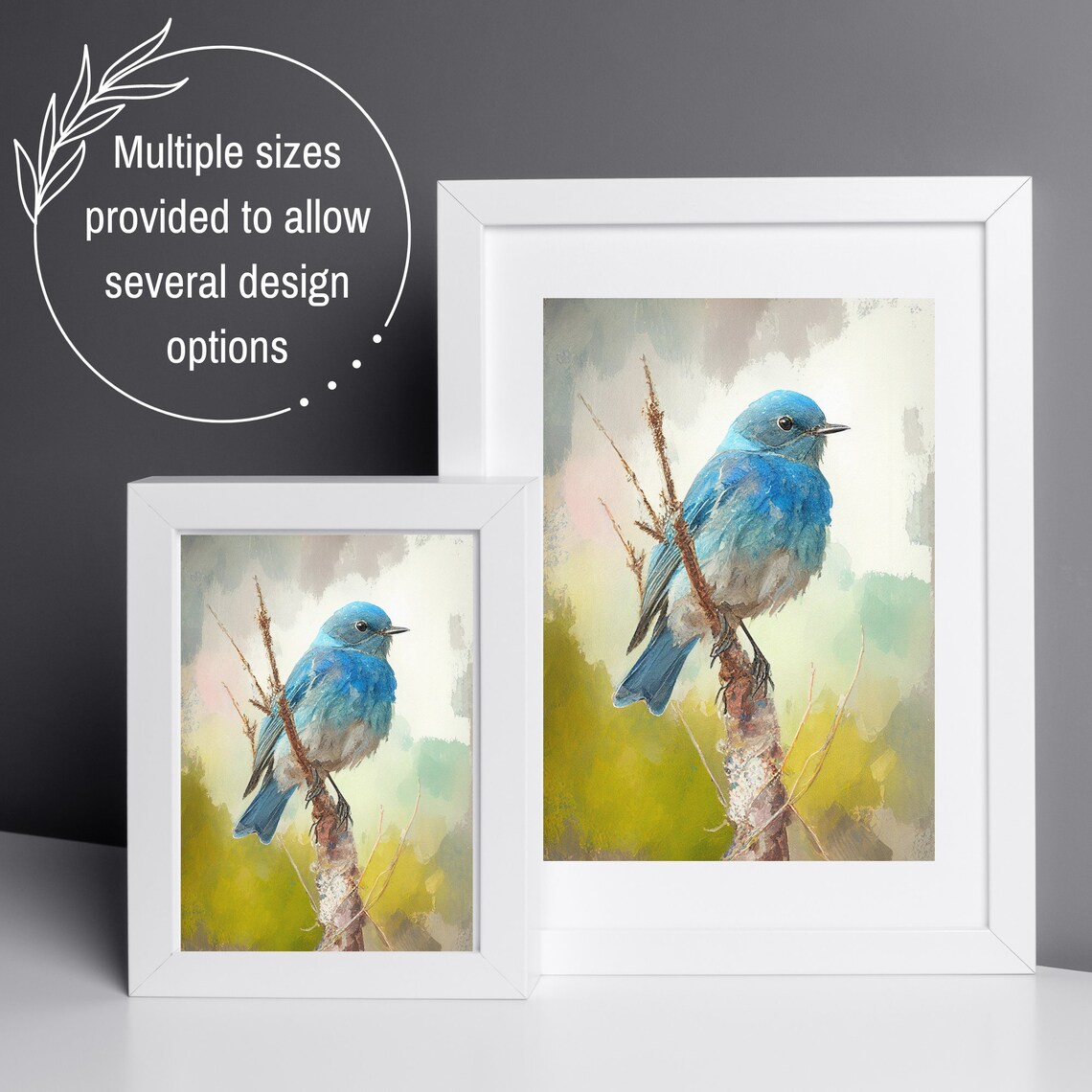 Mountain Bluebird On Branch Colorful Watercolor Bird Art Poster - Image 2