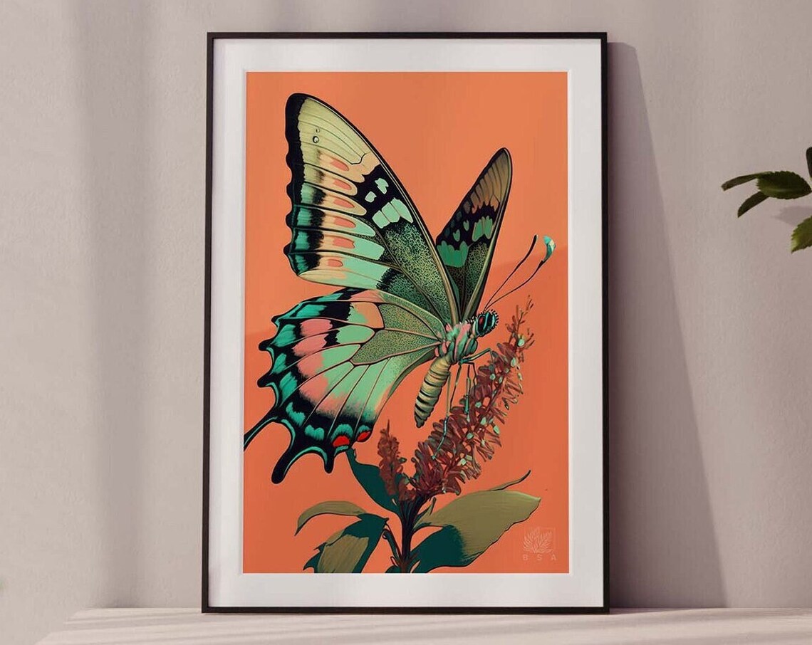 Swallowtail Butterfly Poster Bright Orange Green Wings Tropical Decor - Image 4