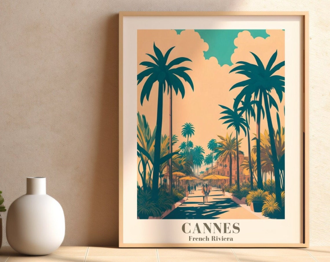 Cannes Travel Print French Riviera Poster Art France Travel Print Trendy Wall Art Cities Poster City Skyline Wall Art - Image 3