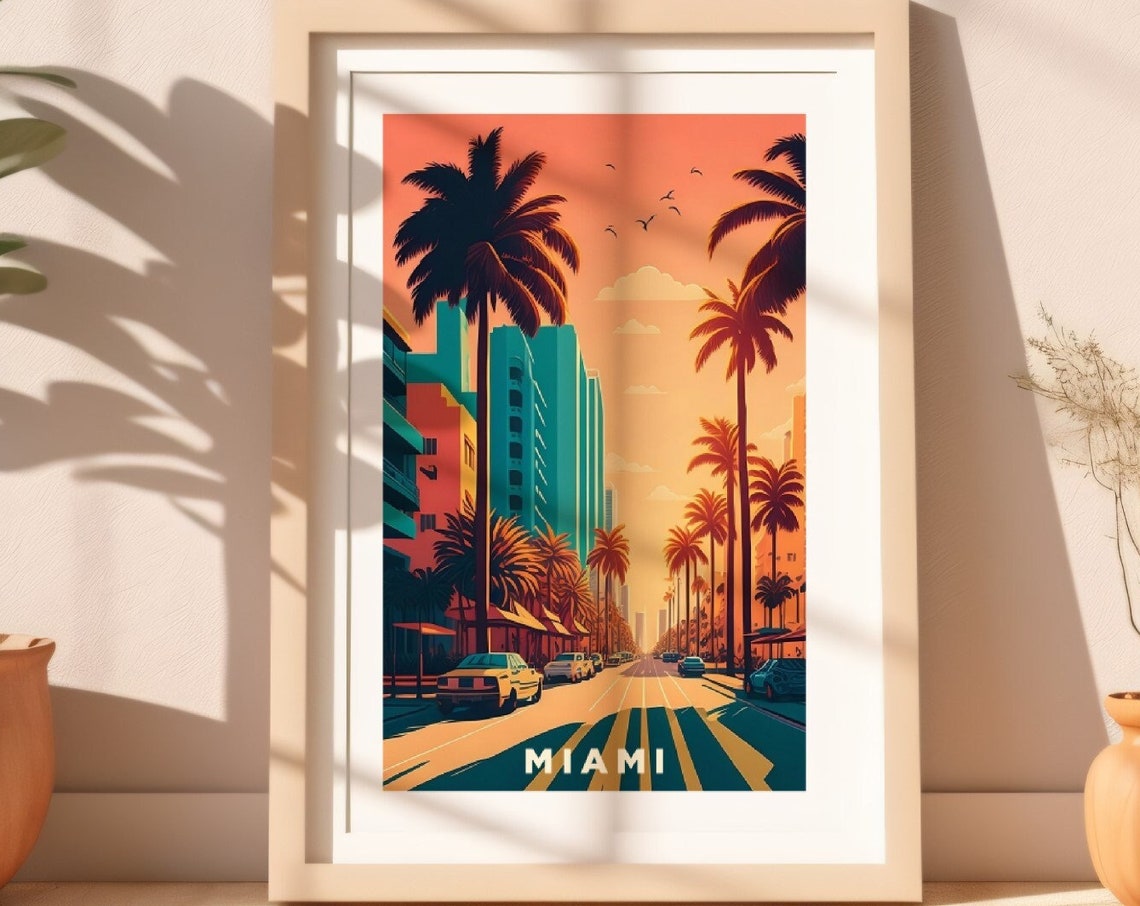 Miami Sunset Palm Tree Street Retro Travel Exhibition Poster - Image 3