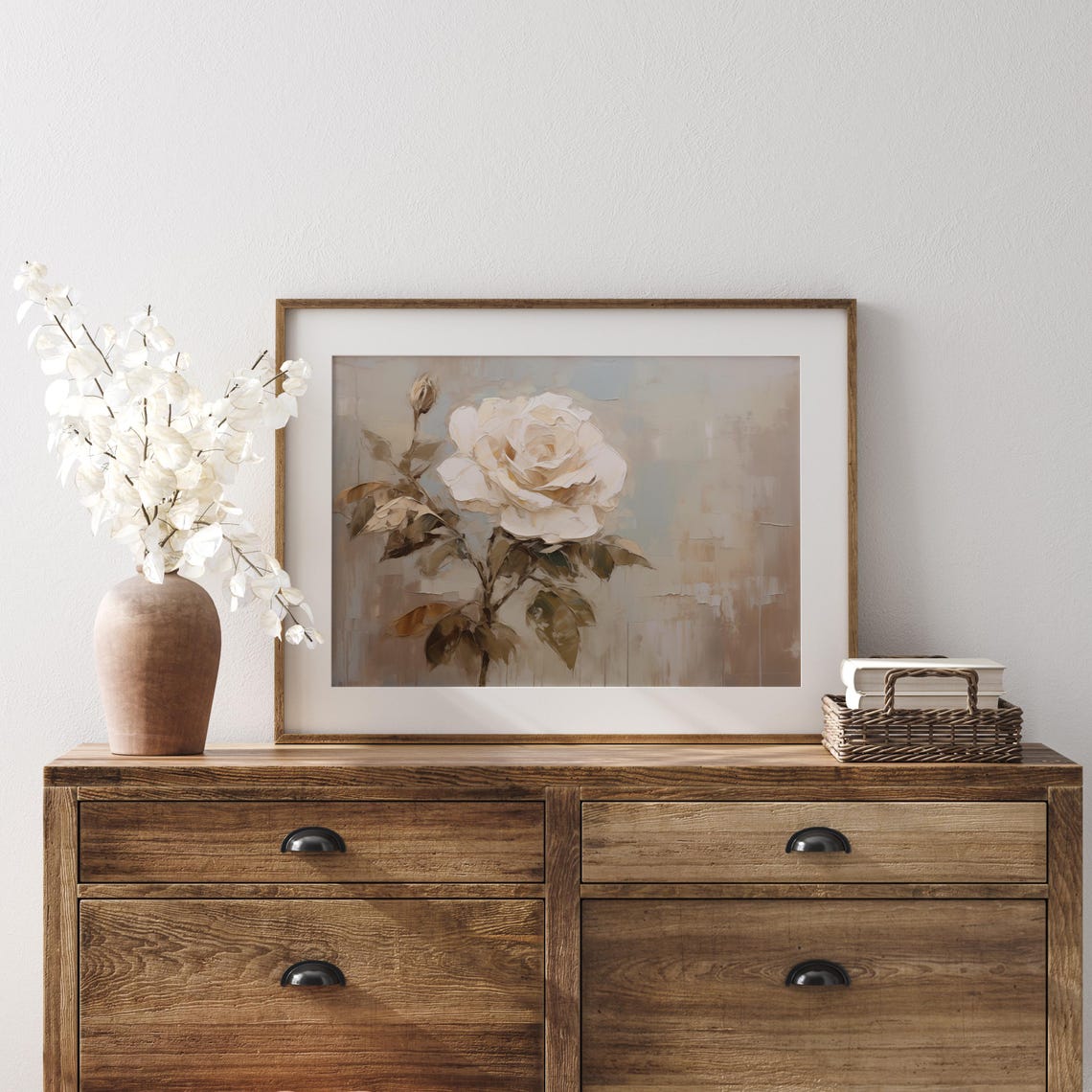 Cream White Rose Minimalist Beige Botanical Flower Art Poster - Image 3