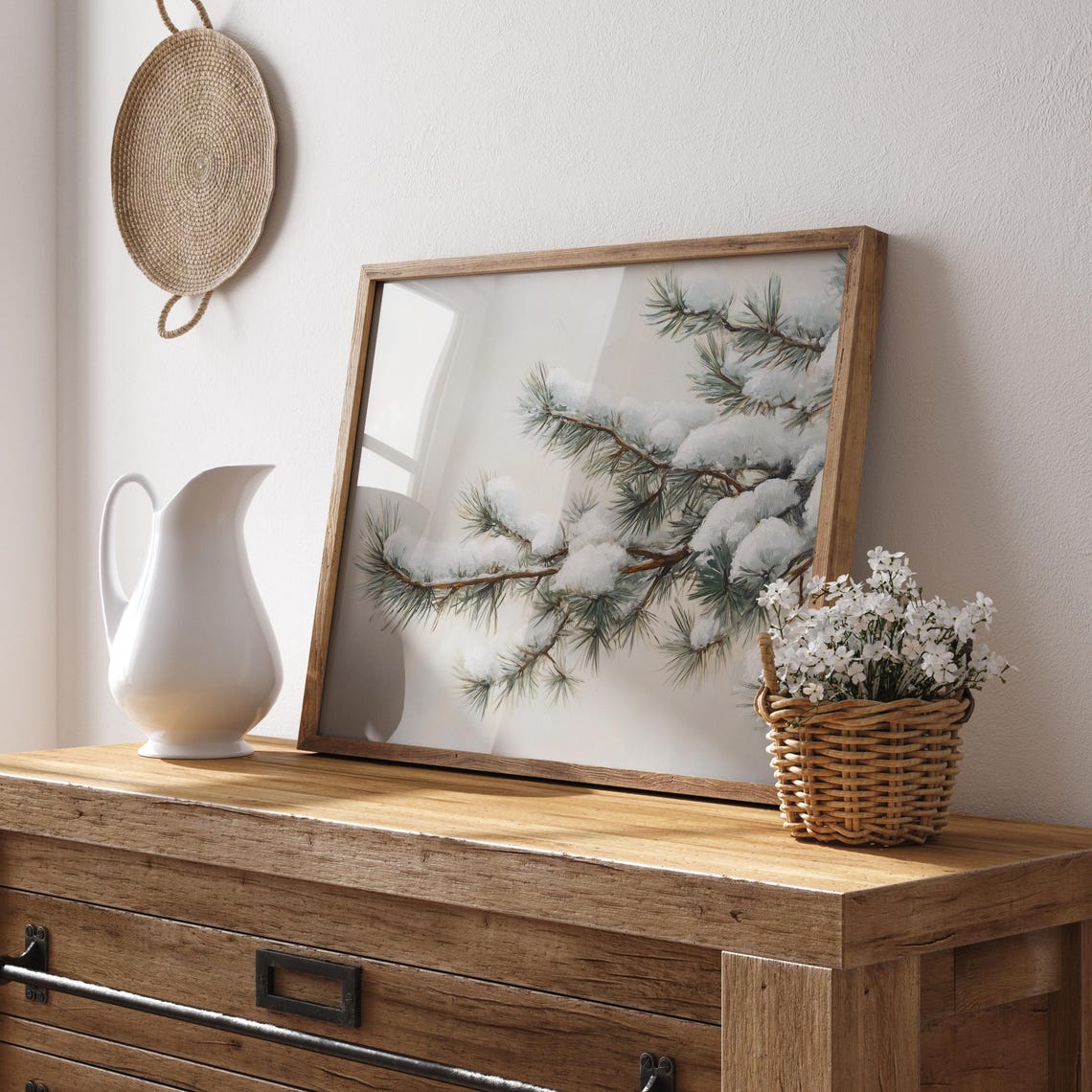Snow Laden Pine Branches Closeup Minimal Winter Nature Poster - Image 2