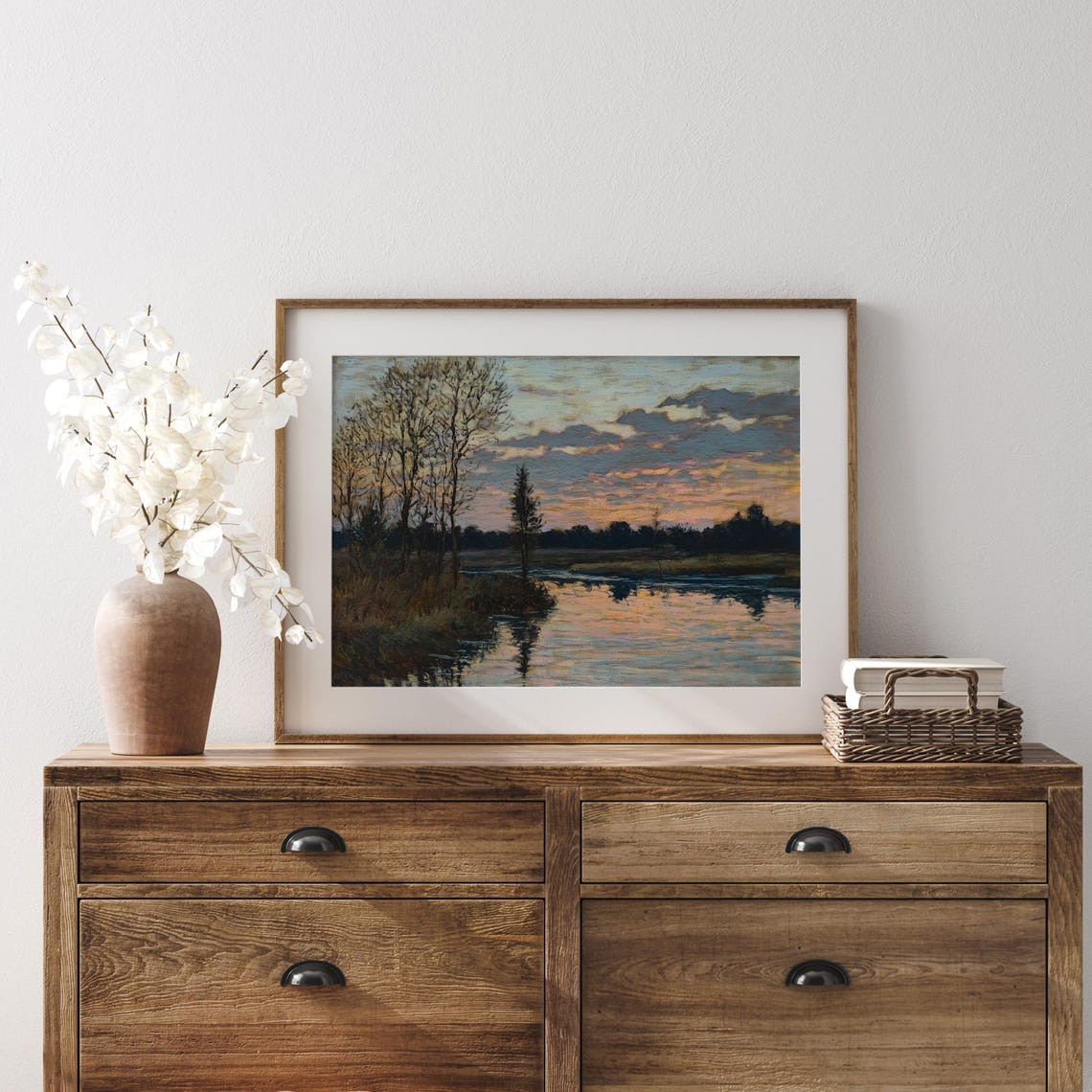Sunset River Landscape Impressionist Pink Sky Nature Art Poster - Image 4