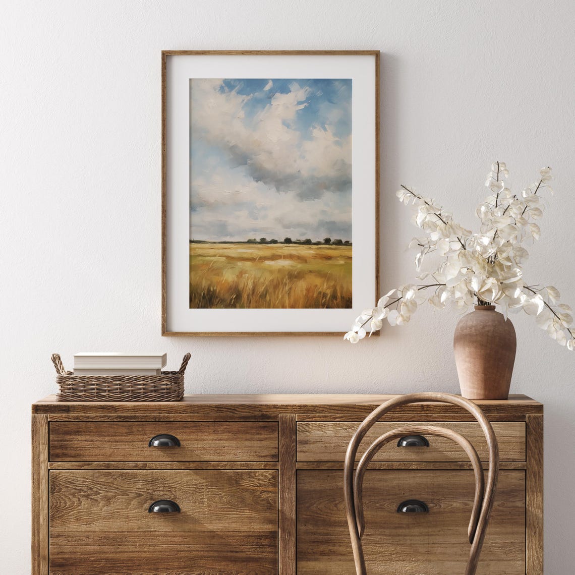 Golden Meadow Beneath a Vast Dramatic Cloudy Sky Painting Poster - Image 4