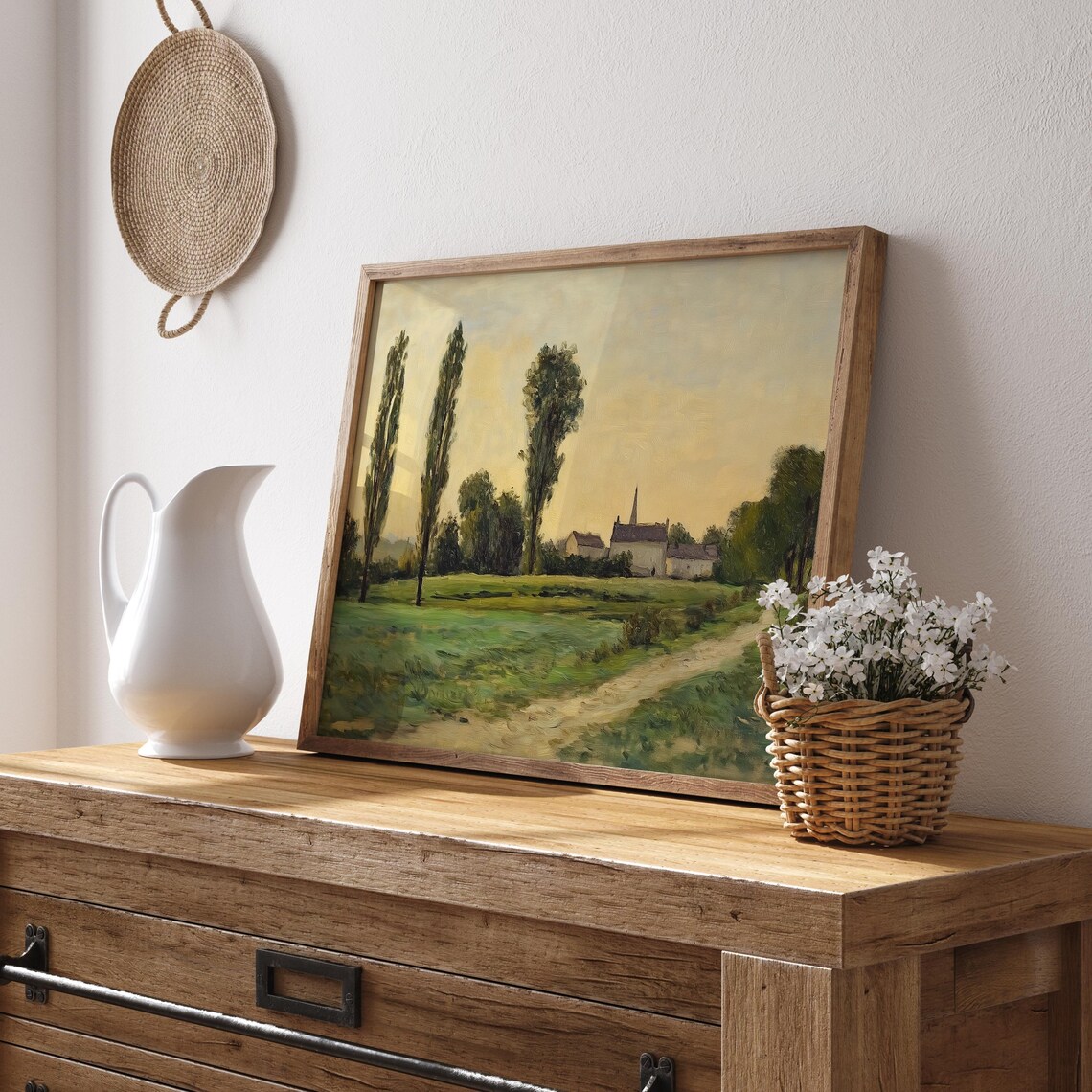 Country Road to Village Church Vintage Poplar Field Art Poster - Image 2
