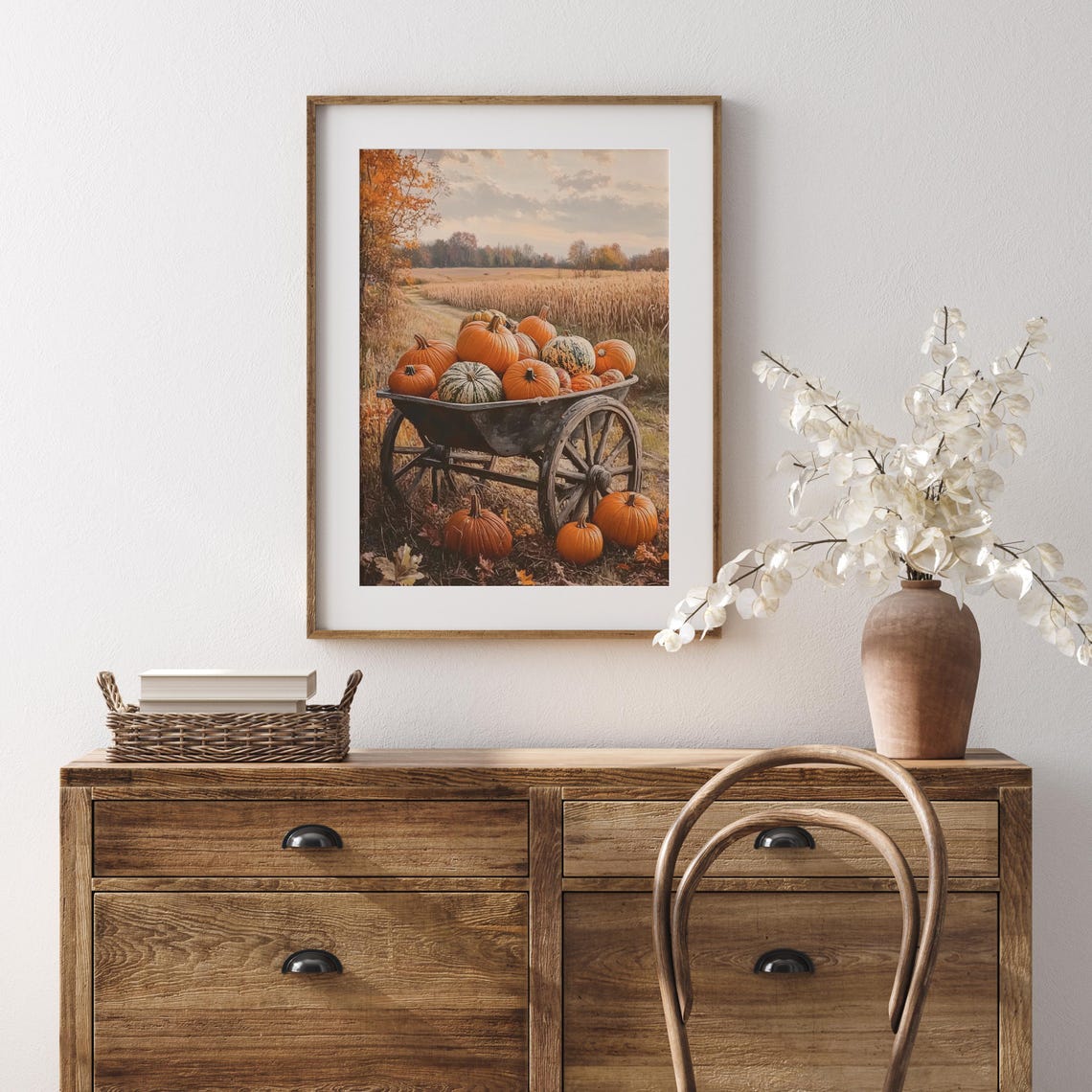 Wheelbarrow Overflowing with Pumpkins at the Harvest Field Edge Poster - Image 3