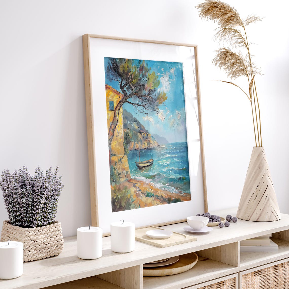 Amalfi Coast Oil Painting Amalfi Italy Print Sea View Wall Decor Mediterranean Sea Costal Wall Art Acrylic Painting - Image 4