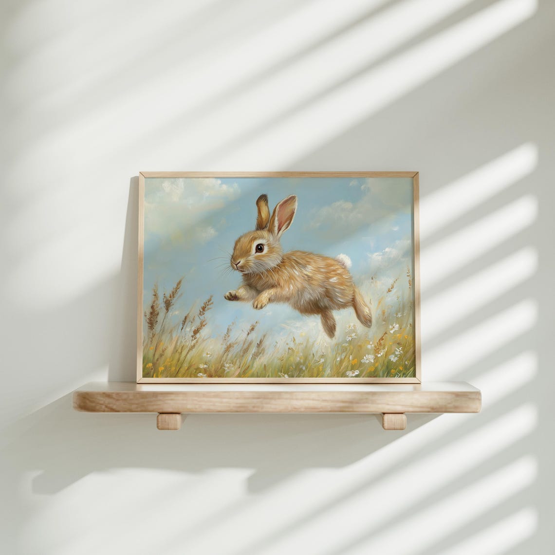 Leaping Bunny Above A Wildflower Meadow Under A Blue Sky Poster - Image 4