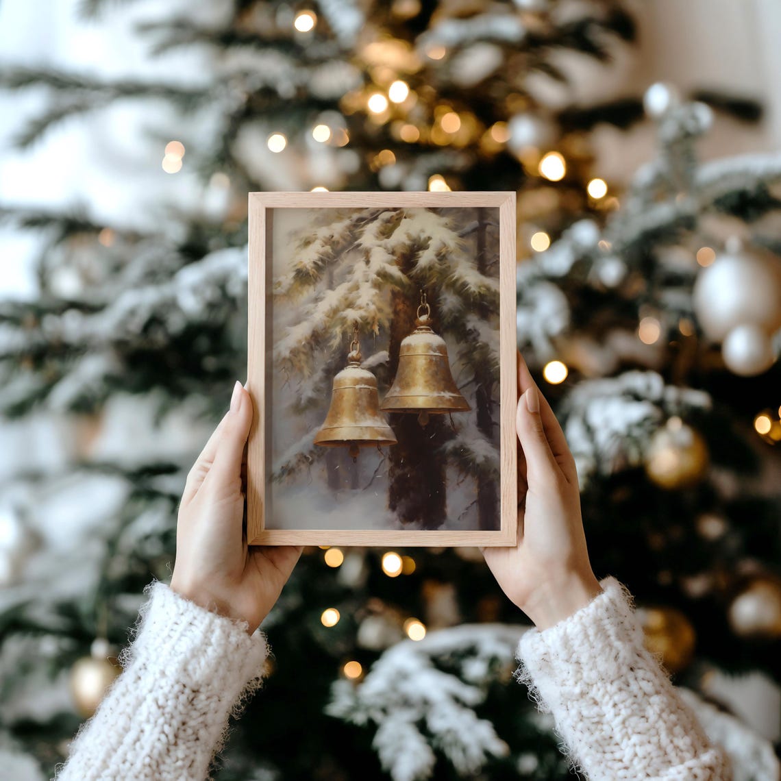 Vintage Christmas Jingle Bells Christmas Print Moody Painting Brass Bells Cozy Winter Farmhouse Holiday Decor Winter Xmas Wall Art - Image 4