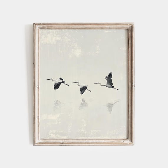 Minimalist Crane Art Print, Zen Nature Painting