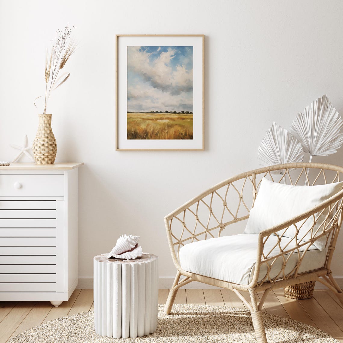 Golden Meadow Beneath a Vast Dramatic Cloudy Sky Painting Poster - Image 2