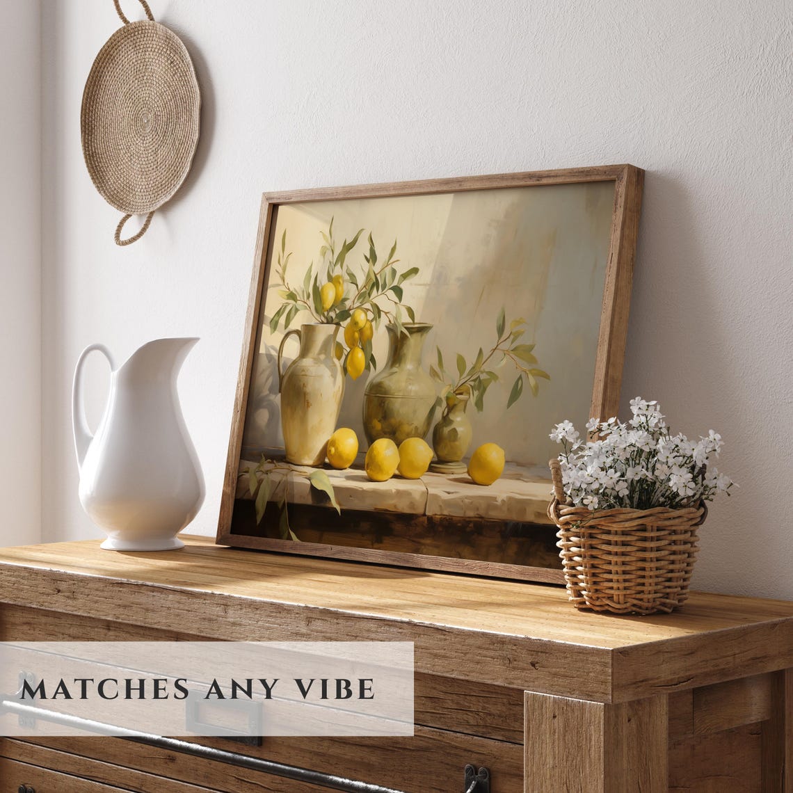 Lemons With Three Ceramic Jugs On A Mediterranean Shelf Poster - Image 4