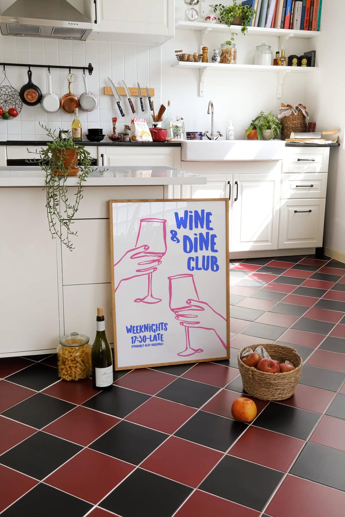 Wine and Dine Club Fun Pink Blue Line Art Weeknight Party Poster - Image 3