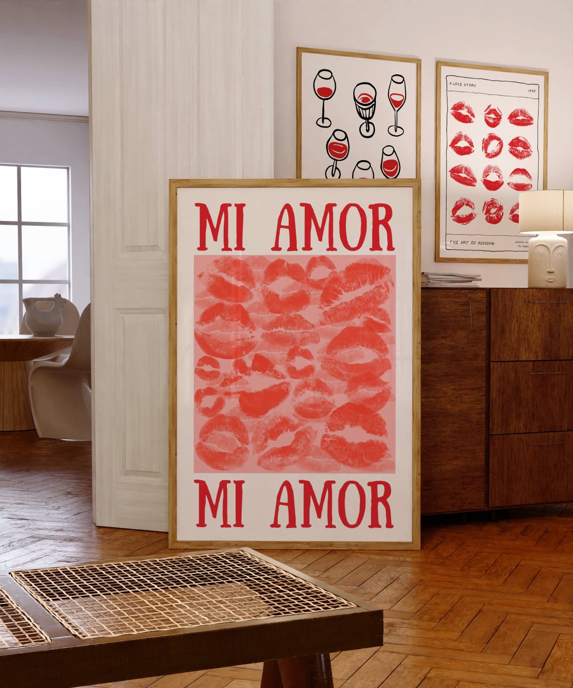 Mi Amor Red Lipstick Kiss Prints Maximalist Love Wall Poster