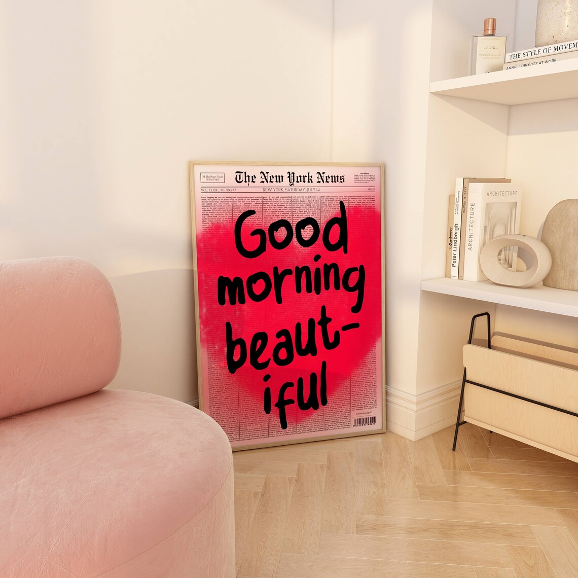 Good Morning Beautiful Sweet Pink Newspaper Typography Quote Poster - Image 5