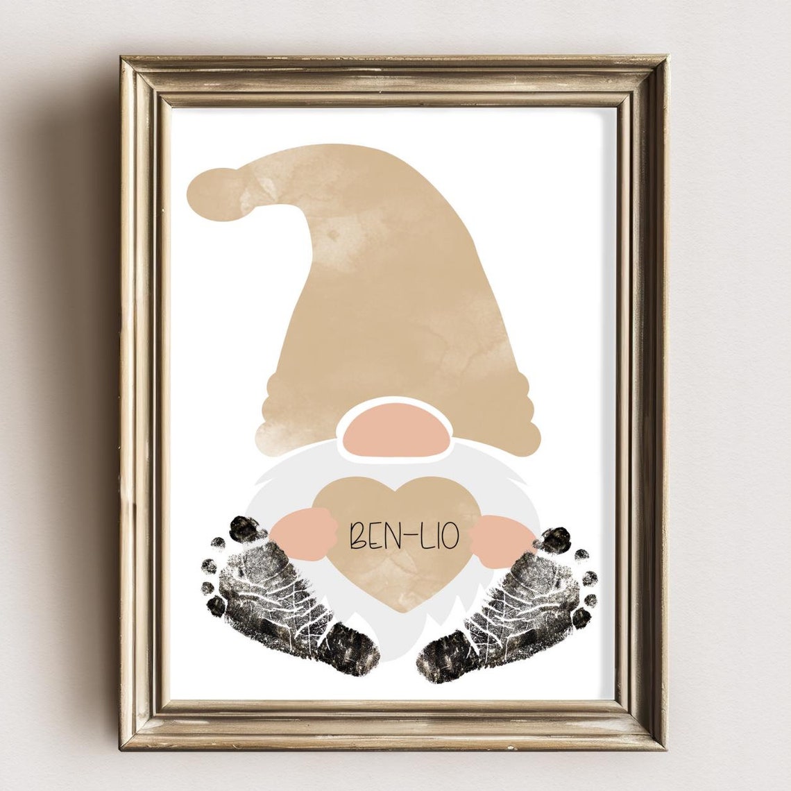Personalized Christmas Gnome With Heart Name Footprint Poster