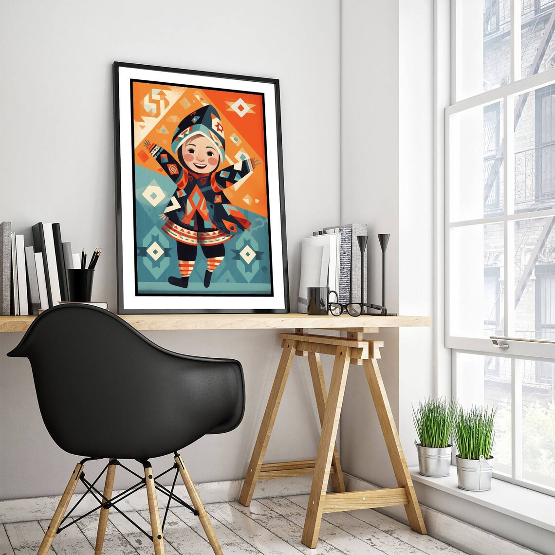 Smiling Child in Traditional Folk Costume Colorful Illustration Poster - Image 3