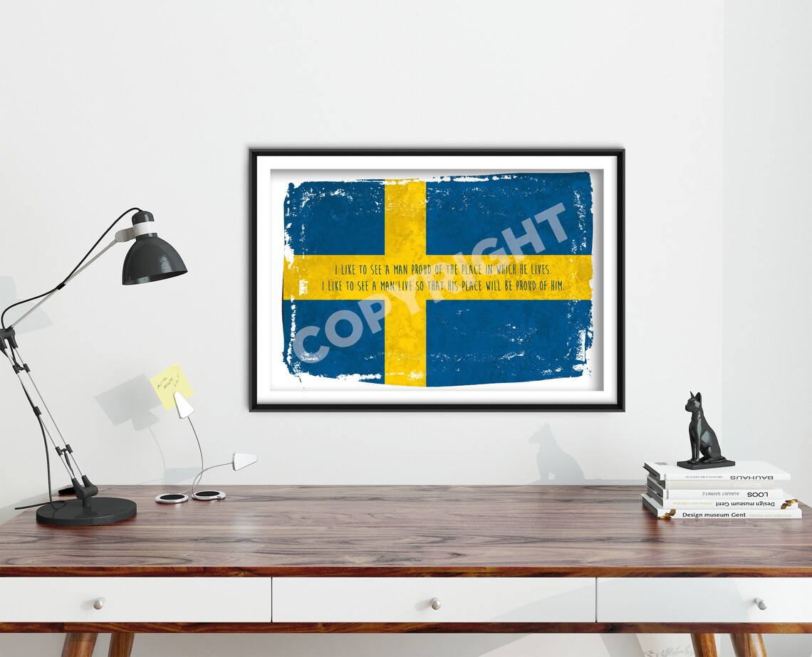 Swedish Flag Quote Poster Distressed Vintage Flag National Pride Decor