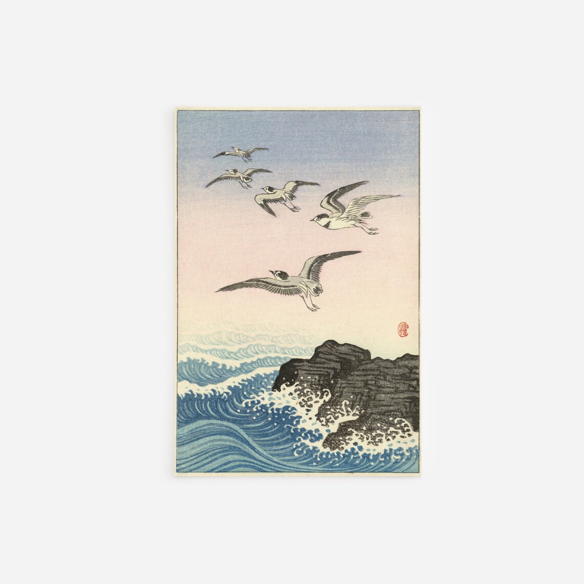 Ohara Koson Five Seagulls Above Rock in the Sea 1933 Art Poster Decor